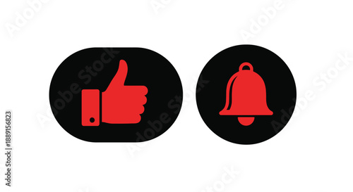 Red thumbs up and notification bell icons on a black background