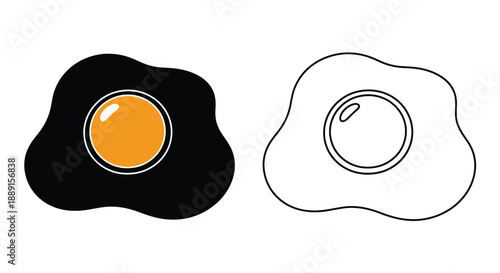 Two fried eggs one colored one outline illustration