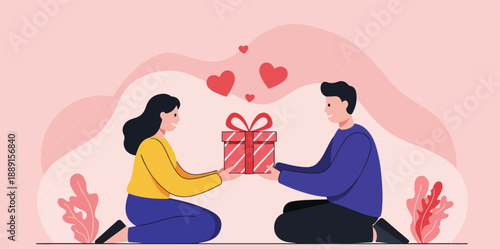 Man giving gift to woman on valentine s day or romantic occasion