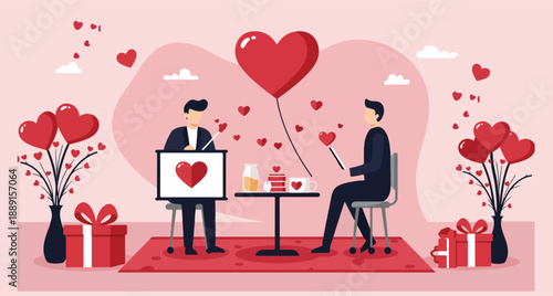 Man presenting a heart to his romantic partner on a special occasion