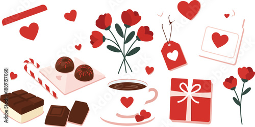 Valentine s day treats and gifts with roses hearts and chocolates