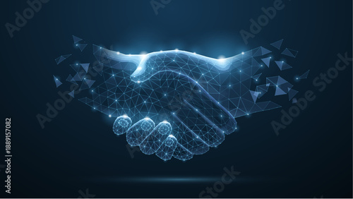 Handshake. Abstract handshake isolated on blue background. Business agreement, teamwork, partnership deal, businessman cooperation, corporate meeting, contract, friendship concept vector illustration
