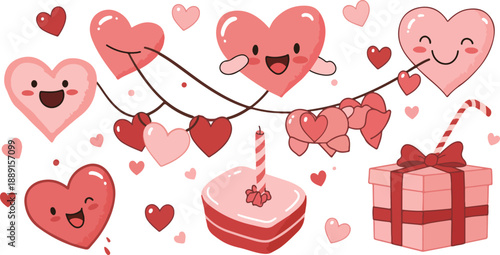 Happy valentine s day celebration with hearts and cake