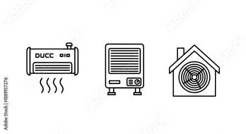 Home heating and cooling icons: vent, heater, and air conditioner unit.