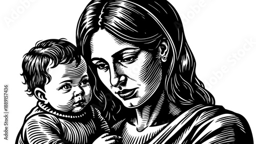 Very beautiful close-up portrait of a caring mother holding her baby girl at home, expressing gentle love, maternal warmth, and emotional bonding in a calm, softly lit family environment.