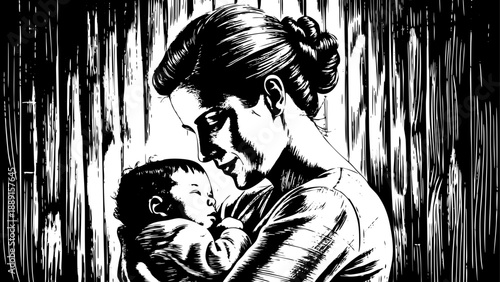 Very beautiful close-up portrait of a caring mother holding her baby girl at home, expressing gentle love, maternal warmth, and emotional bonding in a calm, softly lit family environment.