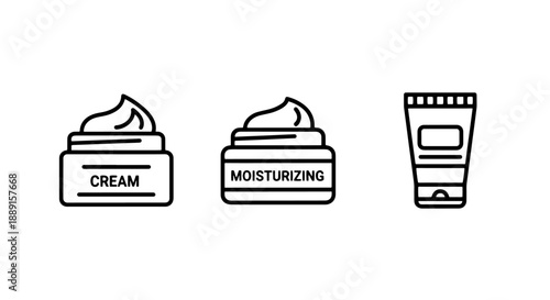 Cosmetic cream and tube icons, representing moisturizing, skincare, and beauty products