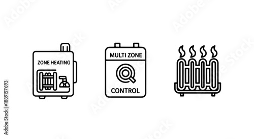 Home Heating Icons: Zone Control Thermostat and Radiator Illustration