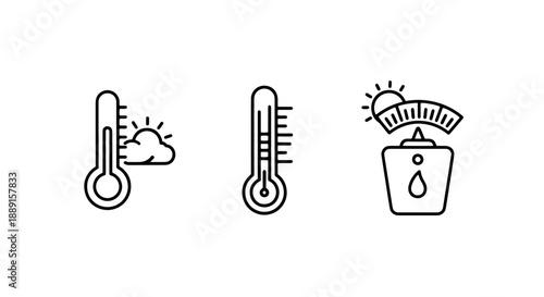 Temperature icons: thermometer for hot and cold weather, and a device measuring temperature, perfect for climate, weather, and measurement concepts.