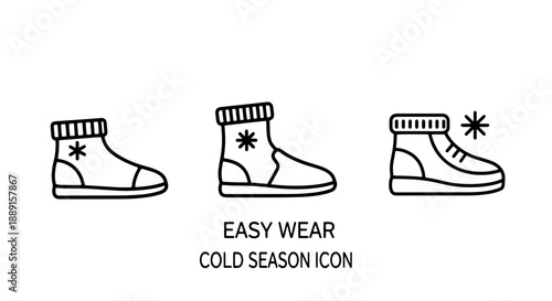 Easy wear winter boot icons for cold seasons, emphasizing comfort and accessibility, perfect for fashion, footwear, and seasonal apparel.