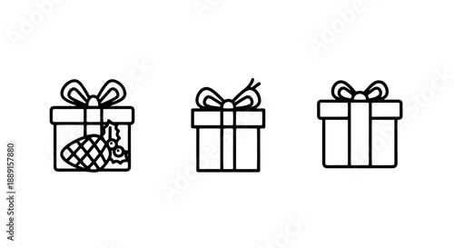 Elegant gift box icons with festive bows and a pineapple accent, perfect for holiday celebrations, special occasions, and gifting promotions.