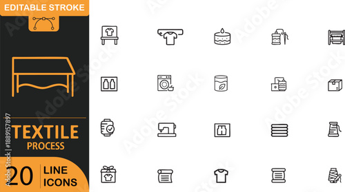 Textile process line icons set for design and editing