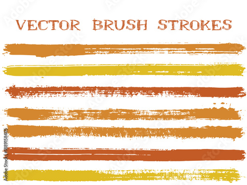 Funky ink brush strokes isolated design elements. Set of paint lines. Abstract Ink brushe stripes isolated on white, vector colors guide book samples.