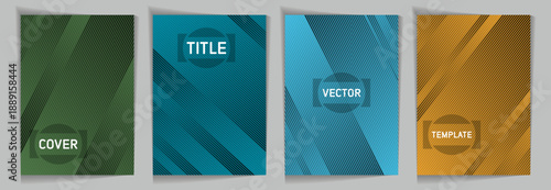 Diagonal stripes texture metallic gradient vector cover page templates. Place for text. Cover page template design set. Metallic gradient background patterns. Futuristic creative banners.