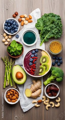 Wallpaper Mural Vibrant superfood ingredients and smoothie bowl are artfully arranged on a rustic wooden surface for healthy. Torontodigital.ca