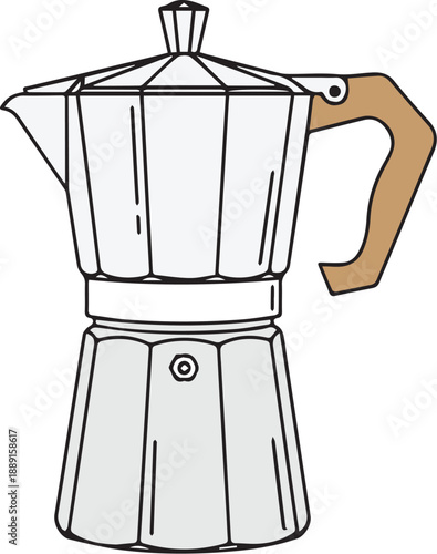 Illustration of a classic espresso coffee maker pot with brown handle