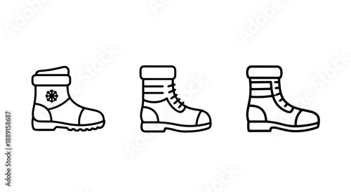 Winter Footwear Icons: Snow Boots in various styles, perfect for cold weather and outdoor activities.