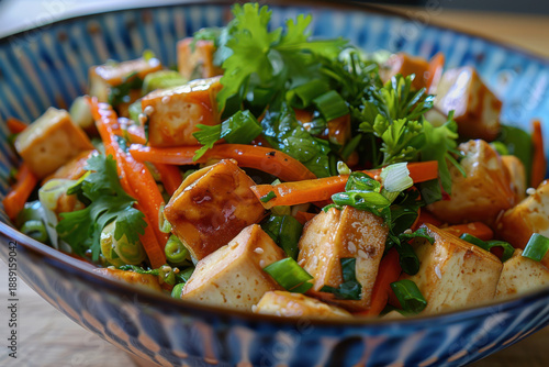Stir-fried tofu and vegetables in a flavorful sauce, perfect for a healthy and delicious vegetarian meal.