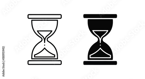 Two hourglasses one empty and one full depicted in black and white