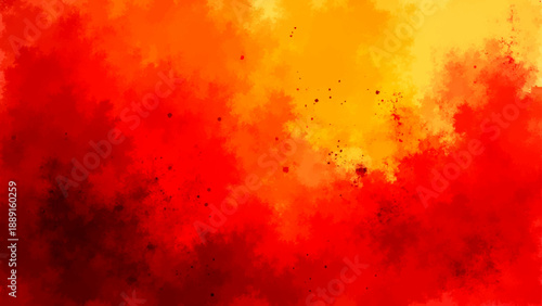 Vibrant red and yellow abstract watercolor background featuring a hot inferno of textured orange paint with grunge smoke patterns and artistic flame illustrations