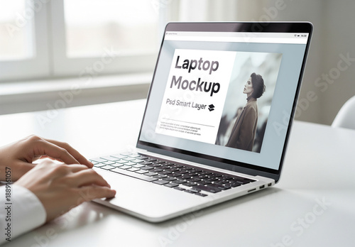 A woman using a laptop - mockup