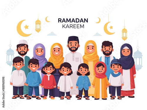 Diverse Muslim Family Celebrating Ramadan Together.