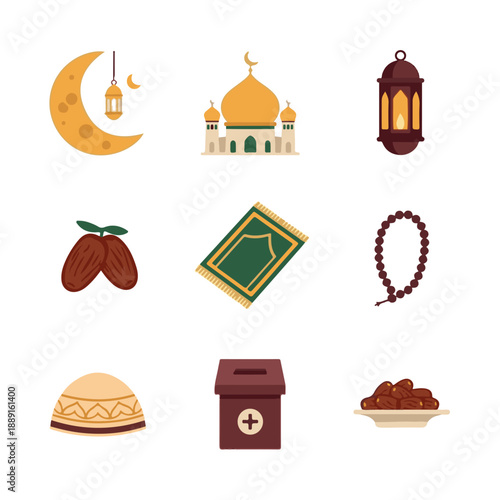 Islamic Symbols and Icons Set for Cultural Representation.