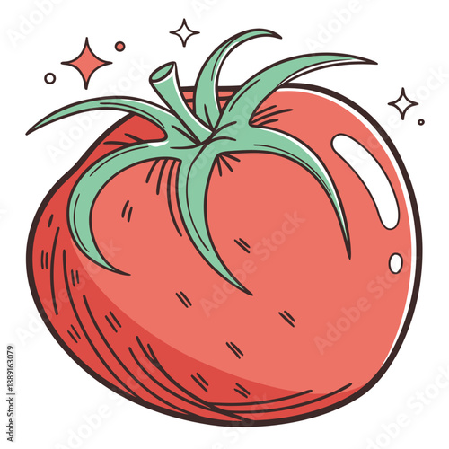 A vibrant cartoon tomato illustration with sparkling elements presented as a silhouette high quality professional detailed