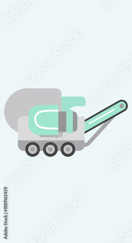 Abstract Geometric Mechanical Device With Wheels And Boom On Light Blue Background
