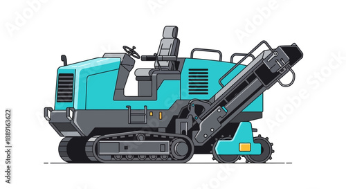 Advanced Road Milling Machine Vehicle Detailed Illustration On White Background