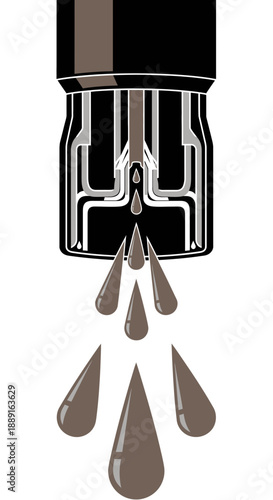 Abstract Representation of Liquid Droplets Falling From a Nozzle Device