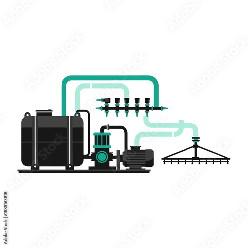 Agricultural Irrigation System Components With Pump And Sprinkler Head