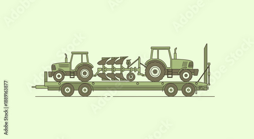 Agricultural Machinery Transported On Flatbed Trailer Equipment Delivery Agricultural Vehicle