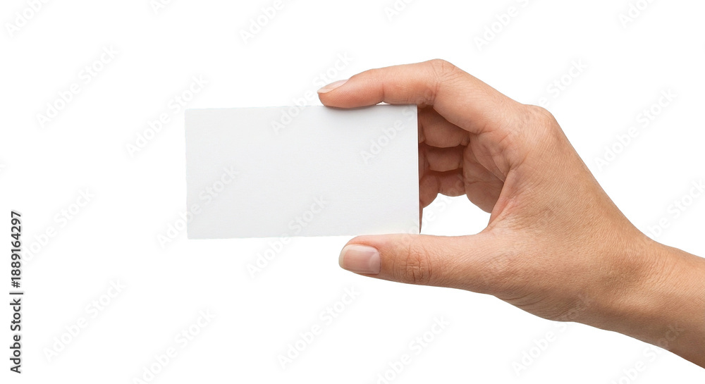 Obraz premium Hand holding a blank white card isolated on transparent background