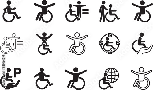 Accessibility icon set with universal accessibility symbols in clean vector style for web, app, and UI design.