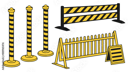 A collection of yellow and black striped barriers and posts a distinct silhouette high quality professional