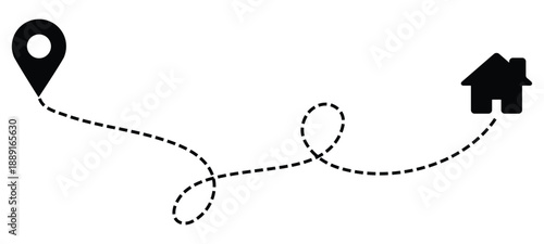 Route Optimization line icon, Route icon between two points with dotted path, location pin And home vector icon.