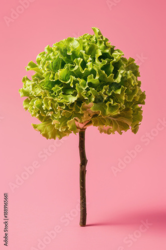 Fresh green leafy lettuce against a pink background, showcasing vibrant colors and healthy, crisp texture.