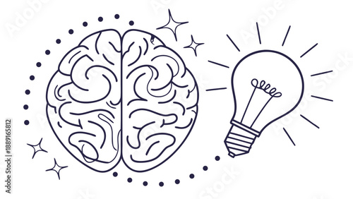 Brain hemispheres and a lightbulb illustrate ideas creativity and thought processes silhouette high quality professional detailed