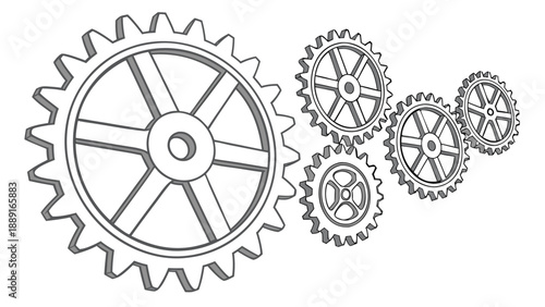 Arrangement of interconnected gears depicted in a monochrome minimalist style silhouette high quality professional detailed modern