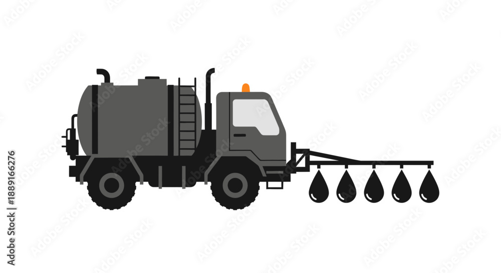 Fototapeta premium Agricultural Sprayer Truck Dispensing Liquid Droplets Industrial Vehicle Illustration