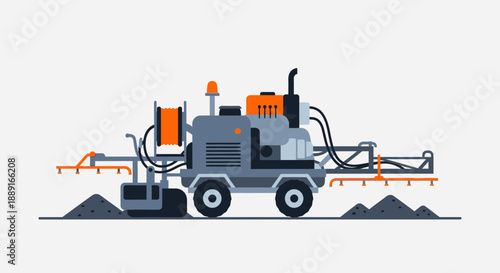 Agricultural Sprayer Machine In Flat Design Style
