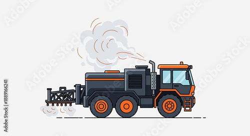 Agricultural Sprayer Machine with Exhaust Smoke on White Background