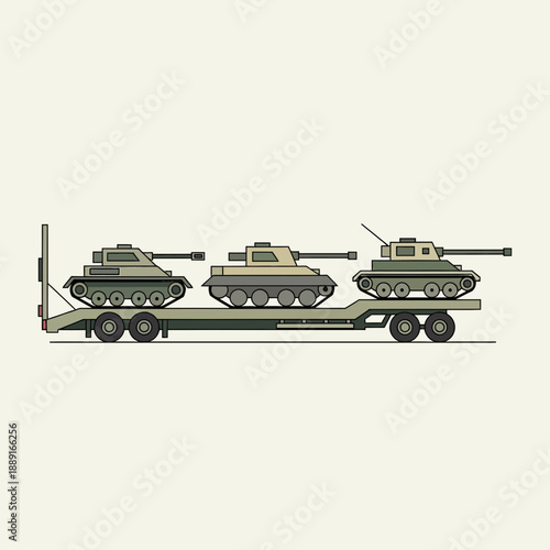 Armored Vehicles Transported On A Flatbed Trailer For Military Operations