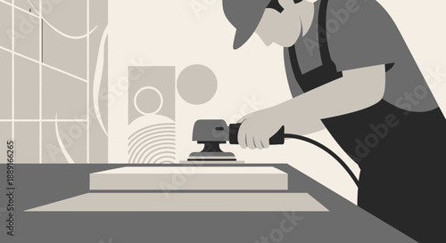 Artisan Refines Material With Rotary Polisher in Studio Setting