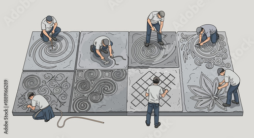 Artisans Crafting Intricate Stone Carvings And Creating Beautiful Patterns