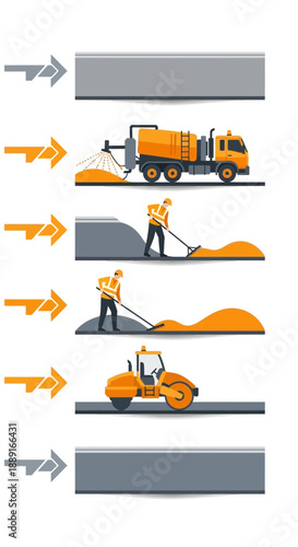 Asphalt Road Construction Process Explained With Industrial Equipment and Workers