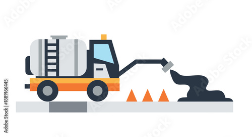 Asphalt Sealing Truck Spreading Tar on Road Surface