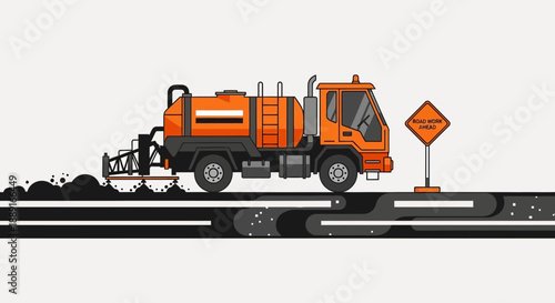 Asphalt Sprayer Truck Performing Road Maintenance Operations