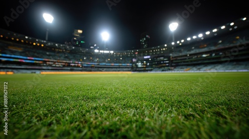 Wallpaper Mural Low angle view of a sports stadium at night with lush green grass and bright floodlights Torontodigital.ca